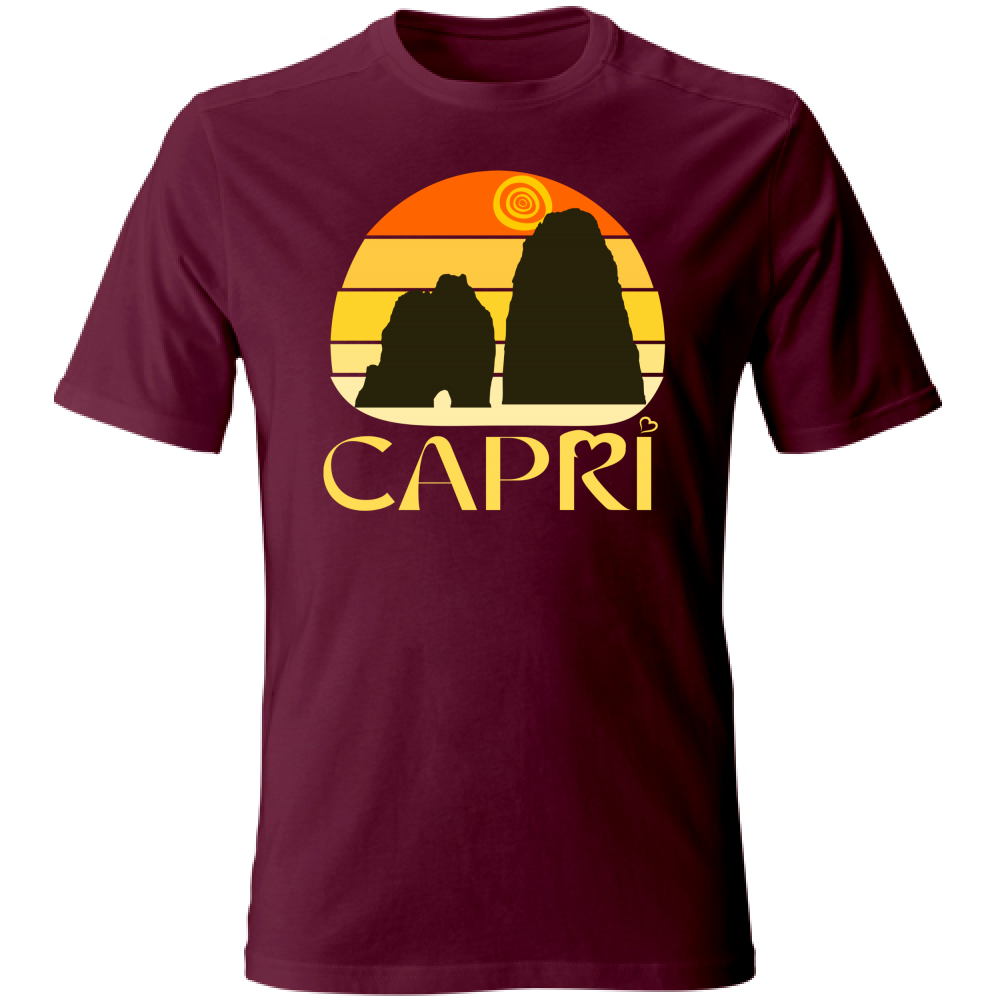 T-Shirt Unisex CAPRI TRAMONTO VINTAGE SCRITTA GIALLO