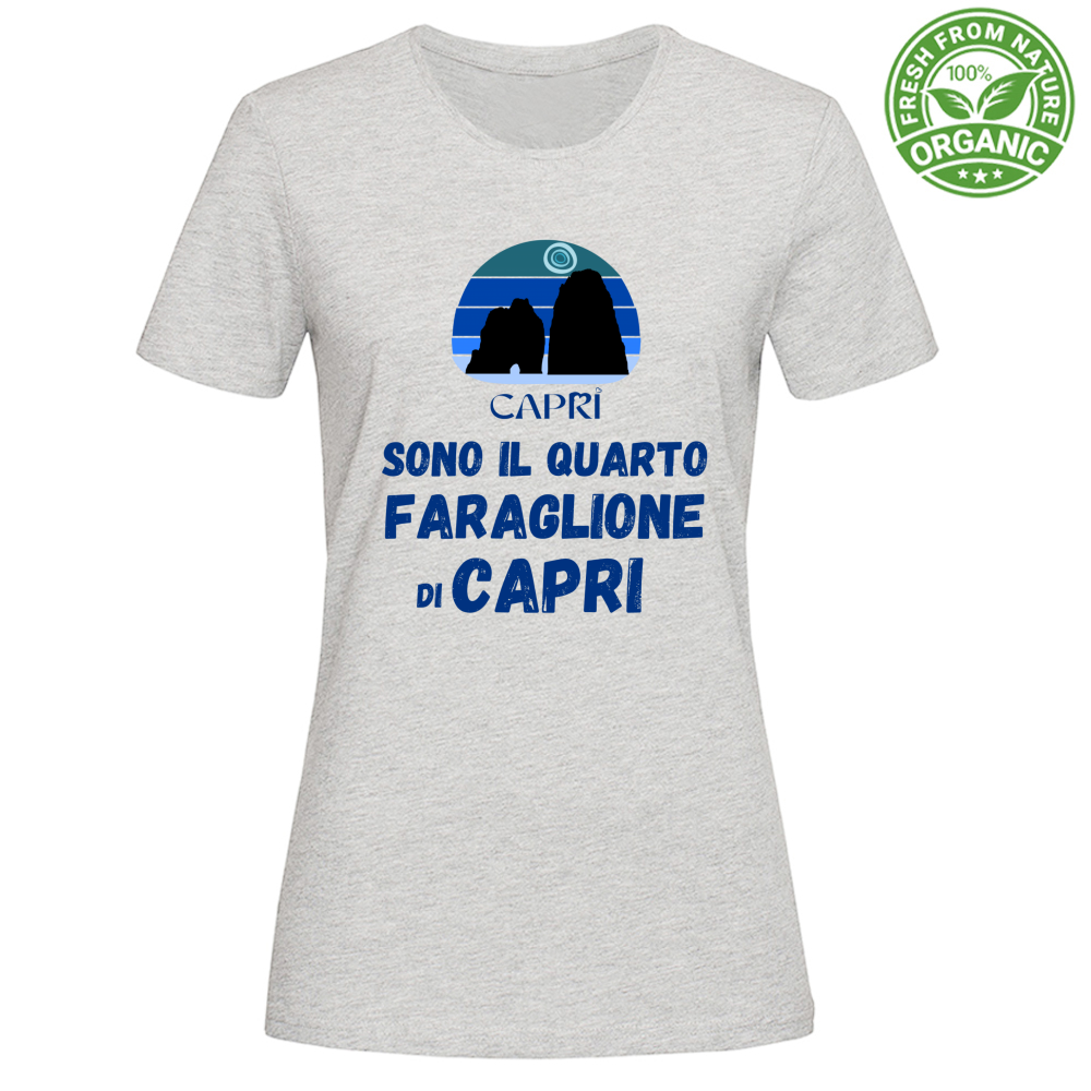T-Shirt Woman Organic SONO IL QUARTO FARAGLIONE DI CAPRI SCRITTA BLUE