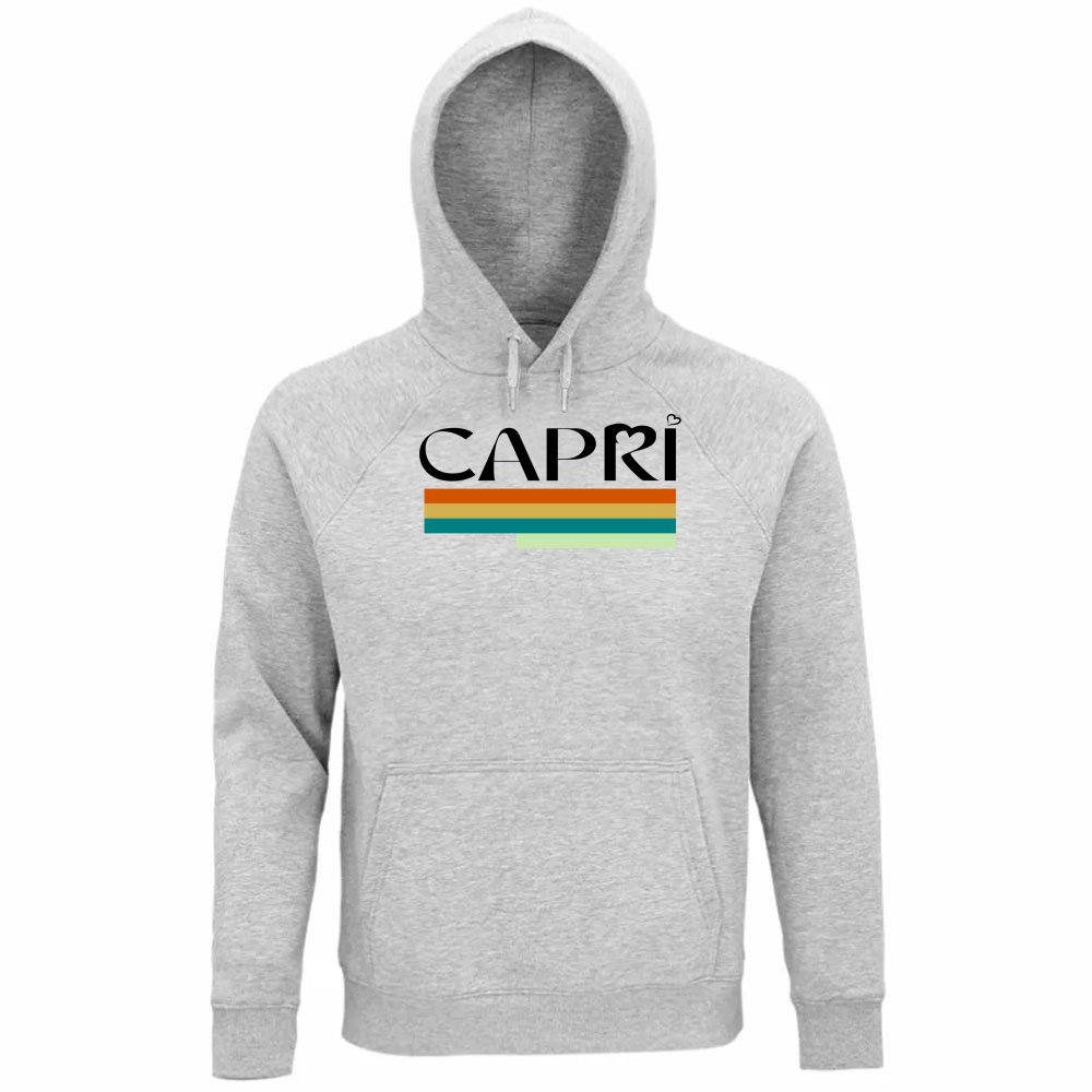 Felpa Organica Unisex Cappuccio CAPRI TECNICOLOR SCRITTA NERA