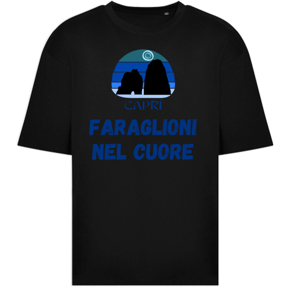 T-Shirt Oversize FARAGLIONI DI CAPRI NEL CUORE SCRITTA BLUE