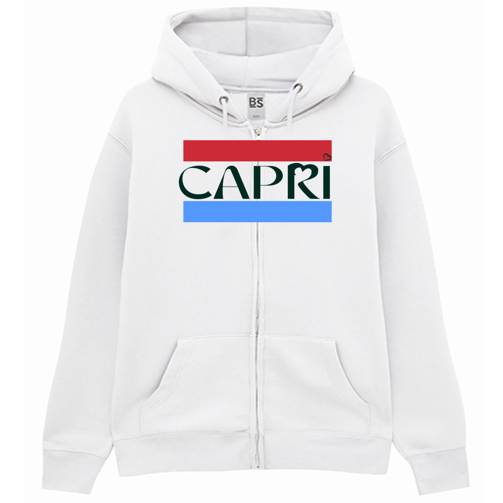 Felpa Premium Cappuccio Zip CAPRI FASCIA ROSSO BLUE SCRITTA NERA