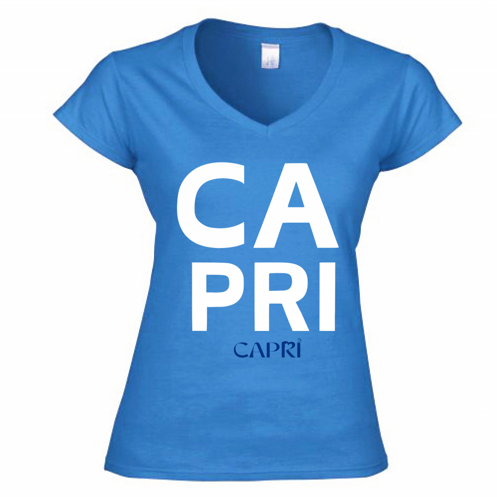 T-Shirt Donna Scollo V CAPRI DESIGN SCRITTA BIANCA