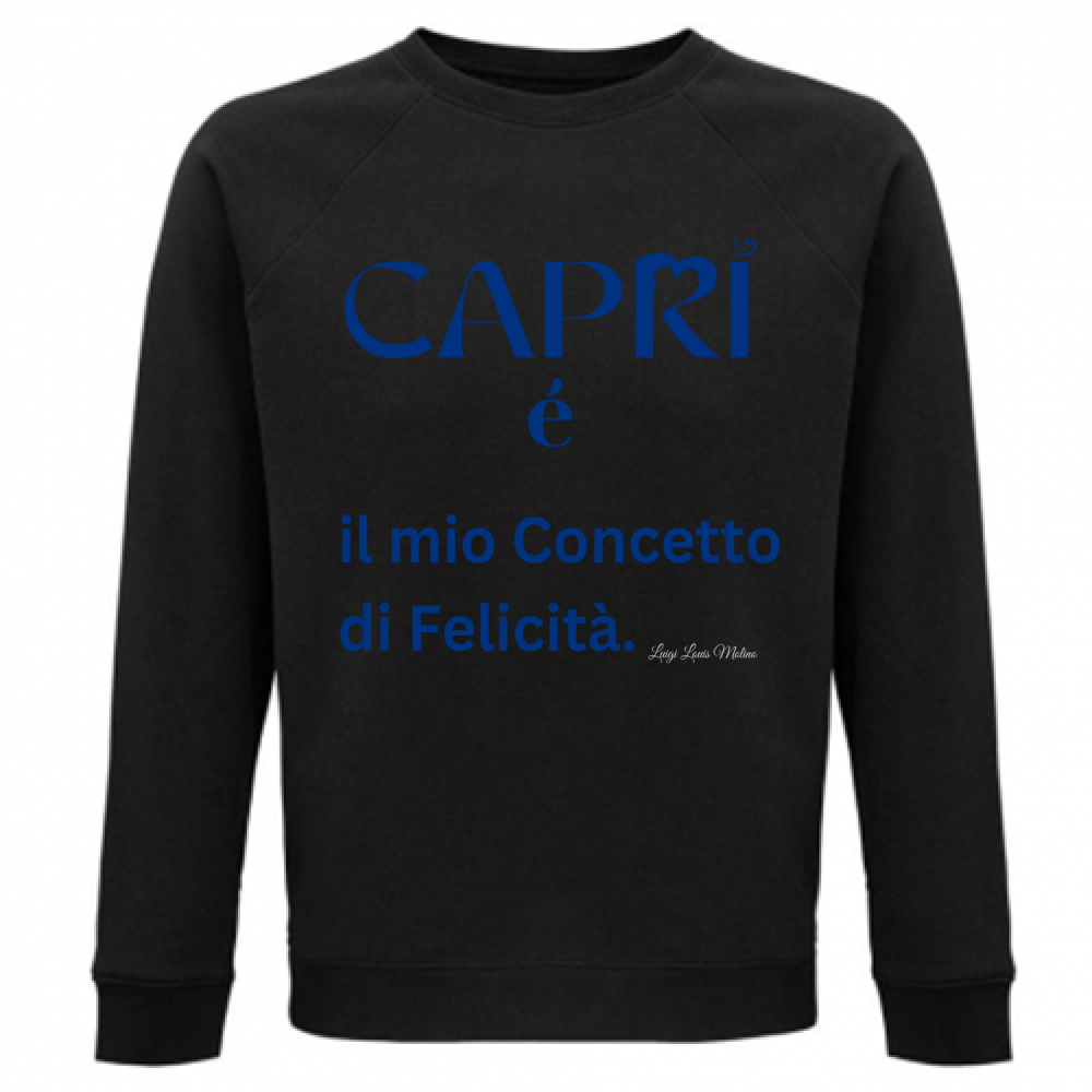 Felpa Unisex Organica Capri é il mio concetto di Felicità scritta Blue