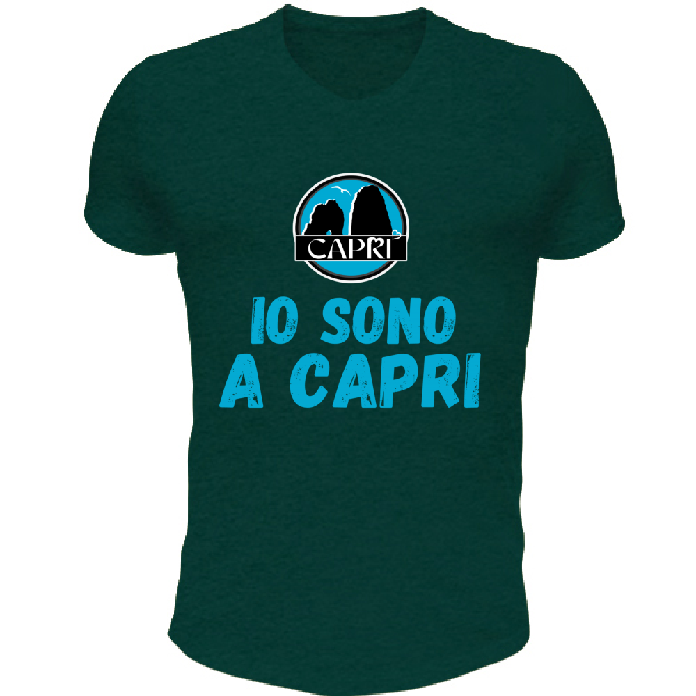 T-Shirt Unisex Scollo V IO SONO A CAPRI SCRITTA AZZURRA
