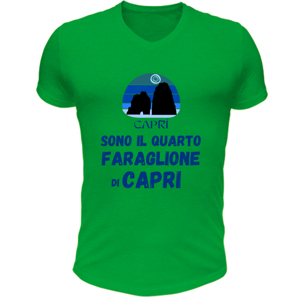 T-Shirt Unisex Scollo V SONO IL QUARTO FARAGLIONE DI CAPRI SCRITTA BLUE