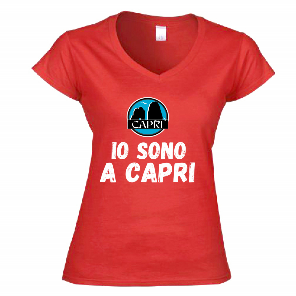 Women's V-Neck T-Shirt I AM IN CAPRI WHITE WRITING