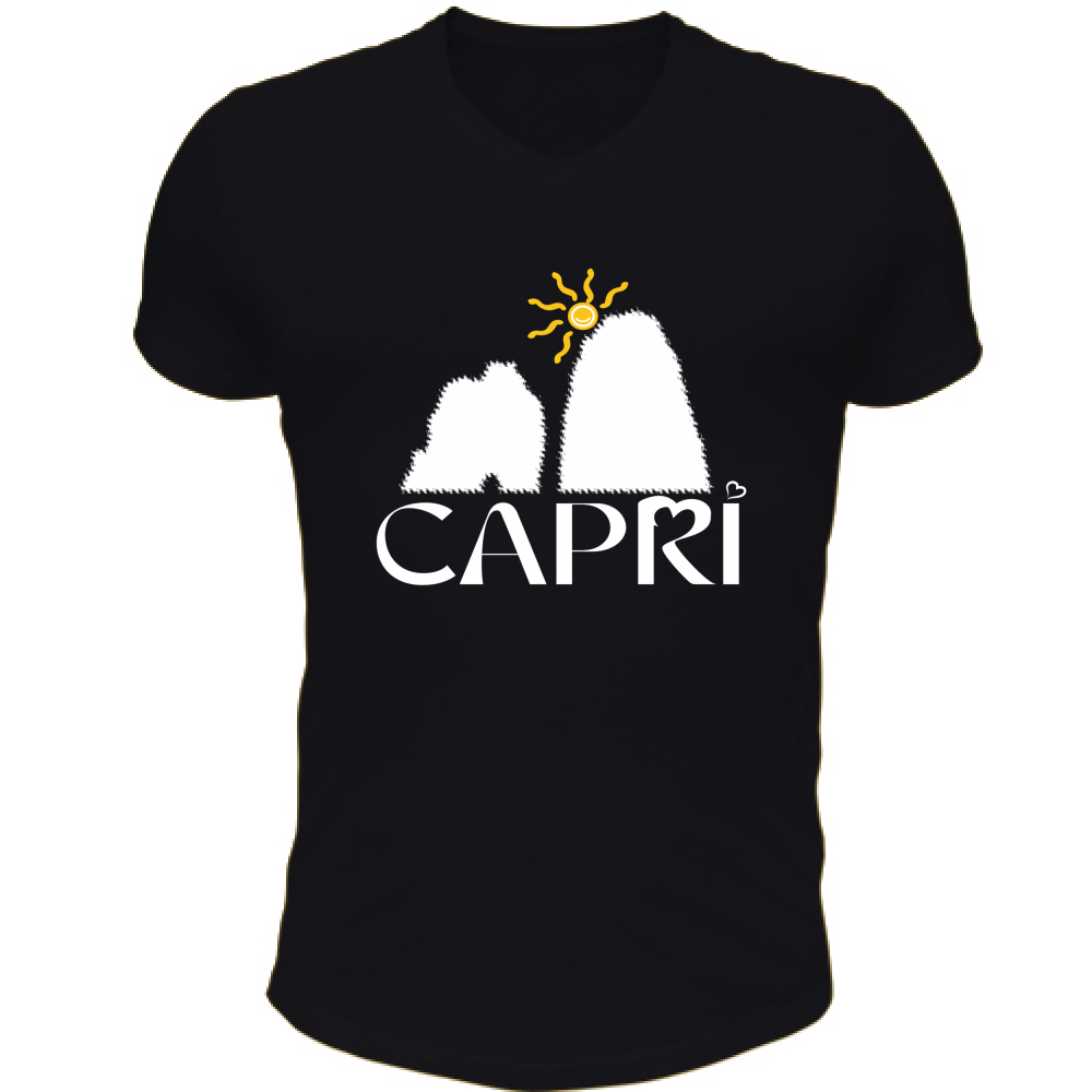 T-Shirt Unisex Scollo V CAPRI HAPPY FARAGLIONI WHITE