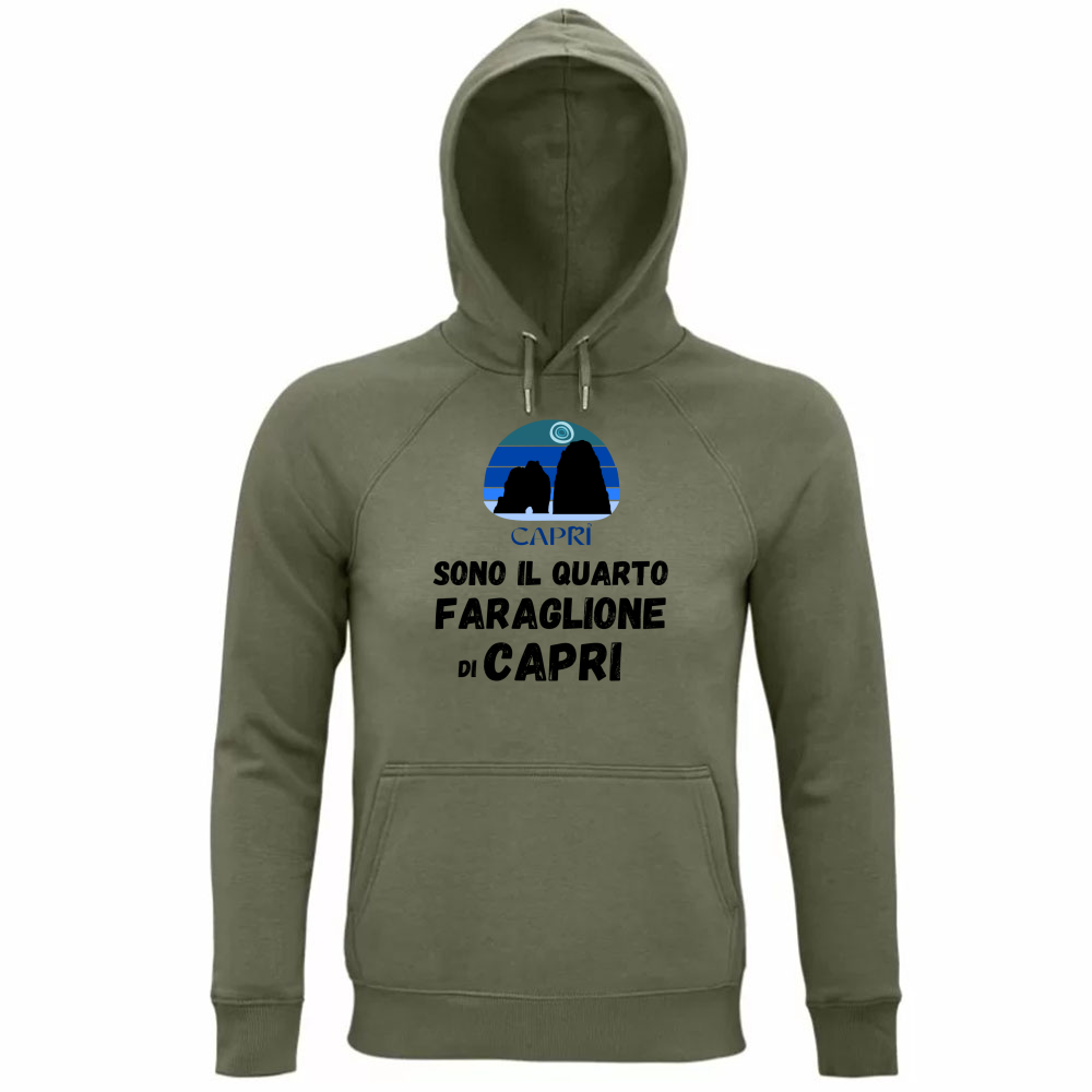 Felpa Organica Unisex Cappuccio SONO IL QUARTO FARAGLIONE DI CAPRI SCRITTA NERA