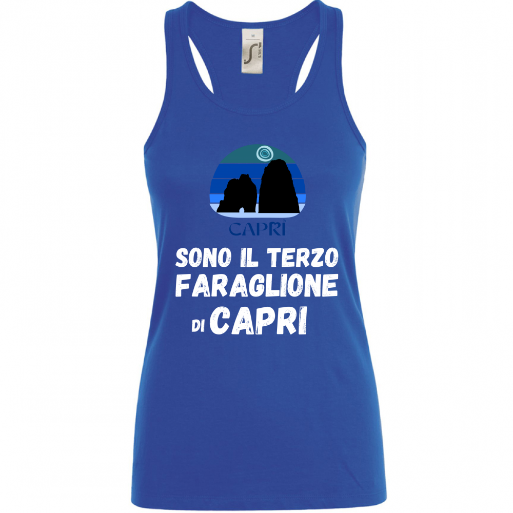 Canotta Donna SONO IL TERZO FARAGLIONE DI CAPRI SCRITTA BIANCA
