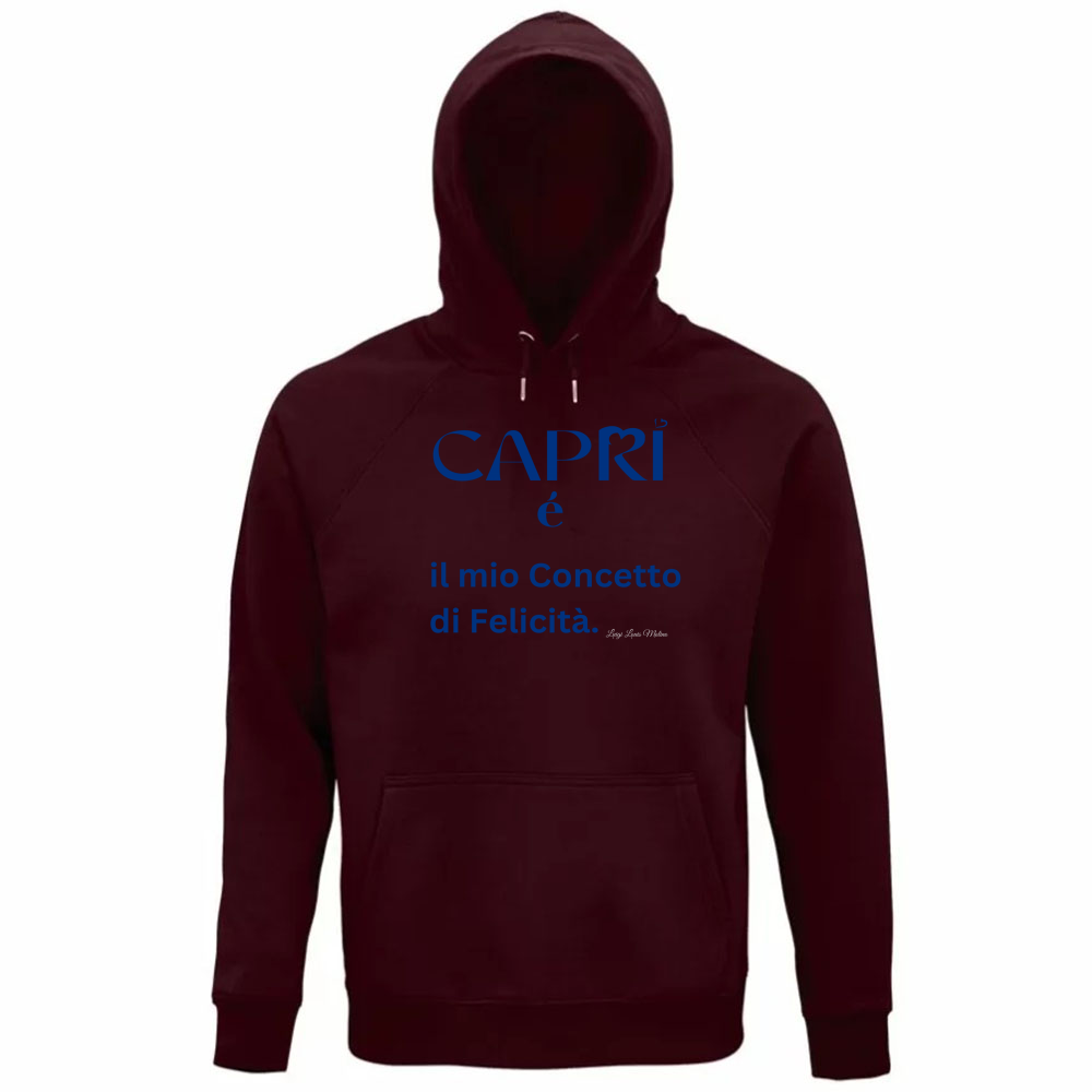 Felpa Organica Unisex Cappuccio Capri é il mio concetto di Felicità scritta Blue