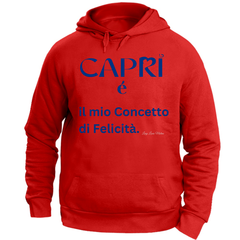 Felpa con Cappuccio Unisex Large Capri é il mio concetto di Felicità scritta Blue