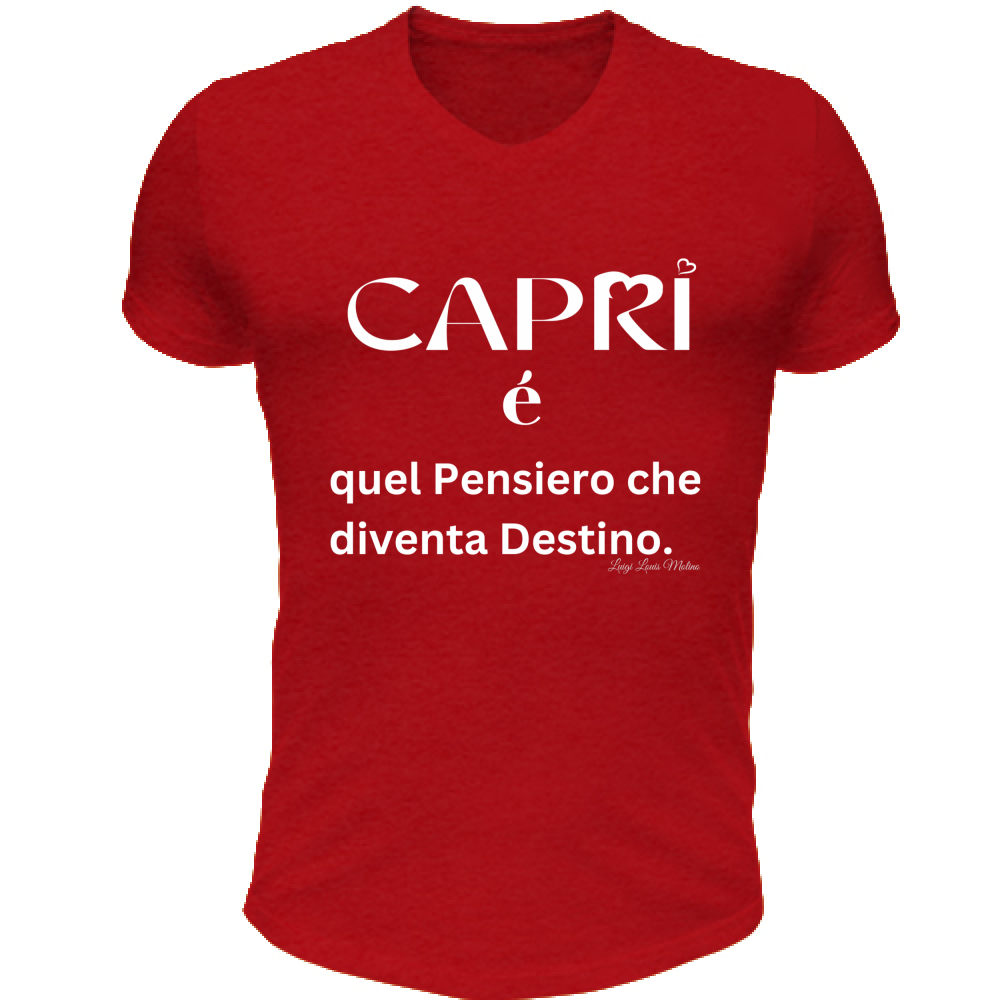 T-Shirt Unisex Scollo V Capri quel Pensiero che diventa Destino scritta bi