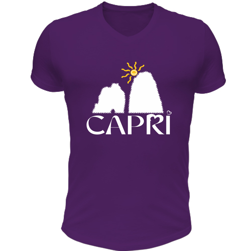 T-Shirt Unisex Scollo V CAPRI HAPPY FARAGLIONI WHITE