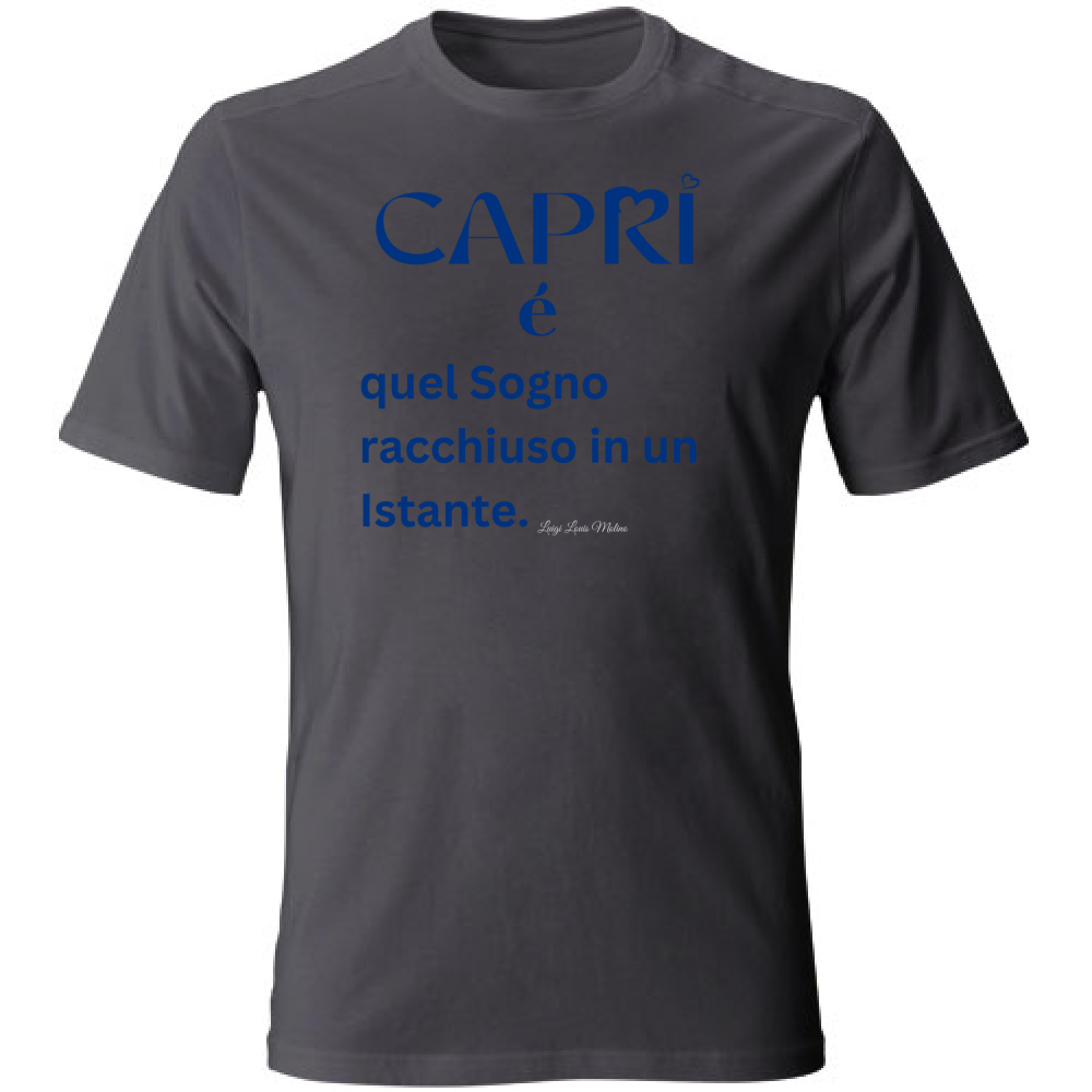 T-Shirt Unisex Large Capri Sogno racchiuso in un istante scritta Blue
