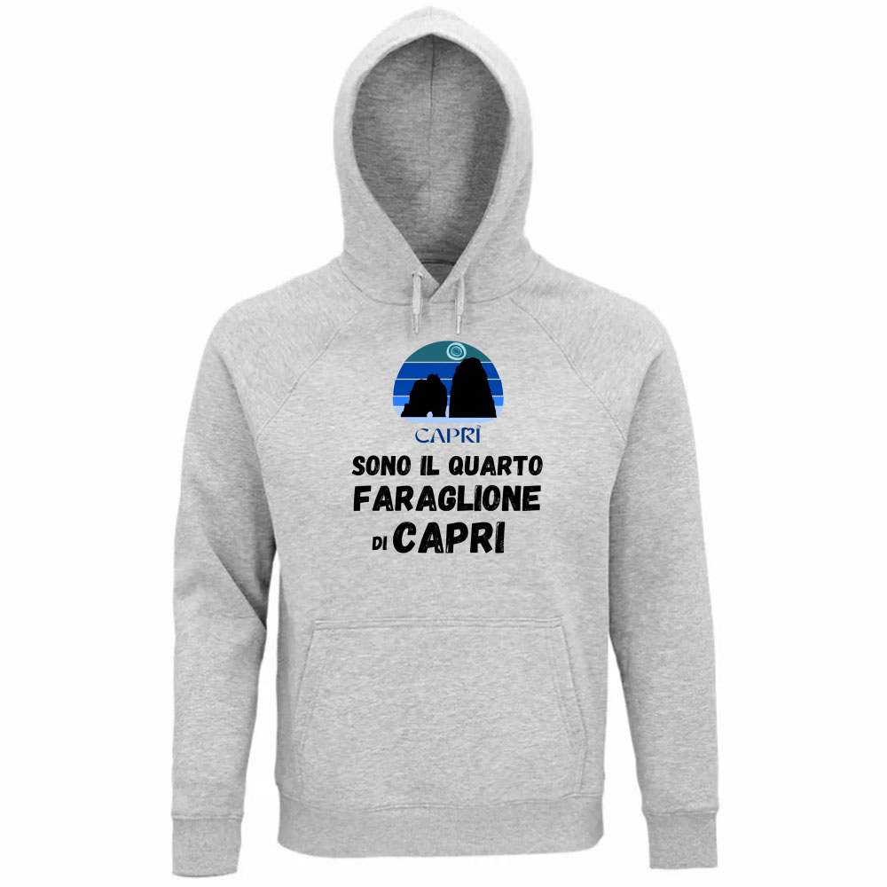 Felpa Organica Unisex Cappuccio SONO IL QUARTO FARAGLIONE DI CAPRI SCRITTA NERA