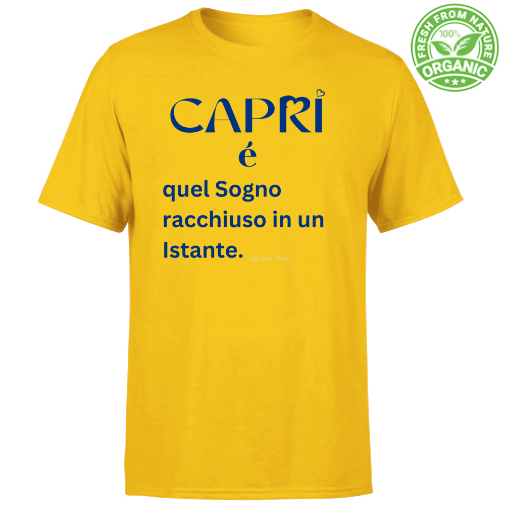 T-Shirt Unisex Organic Capri Sogno racchiuso in un istante scritta Blue