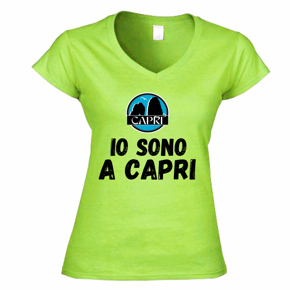 T-Shirt Donna Scollo V IO SONO A CAPRI SCRITTA NERA