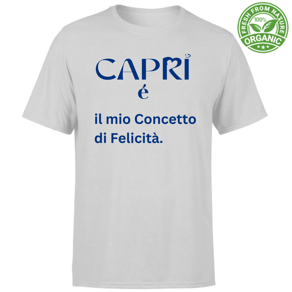 T-Shirt Unisex Organic Capri é il mio concetto di Felicità scritta Blue