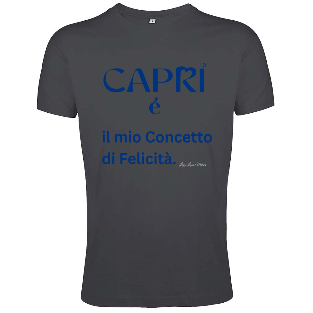 T-Shirt Men Fit Capri é il mio concetto di Felicità scritta Blue