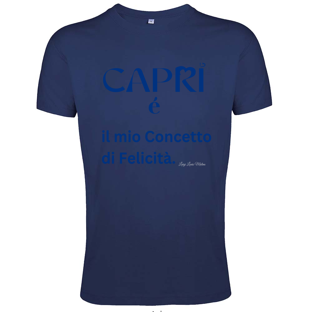 T-Shirt Men Fit Capri é il mio concetto di Felicità scritta Blue