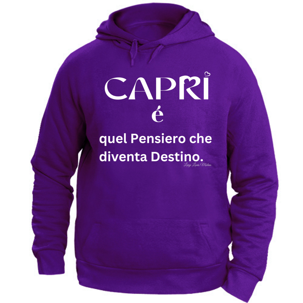 Felpa Unisex con Cappuccio Capri quel Pensiero che diventa Destino scritta bi