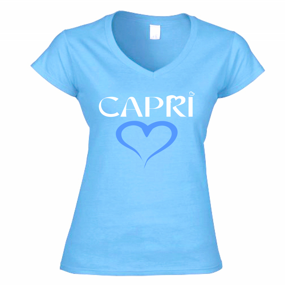 T-Shirt Donna Scollo V CAPRI CUORE AZZURRO