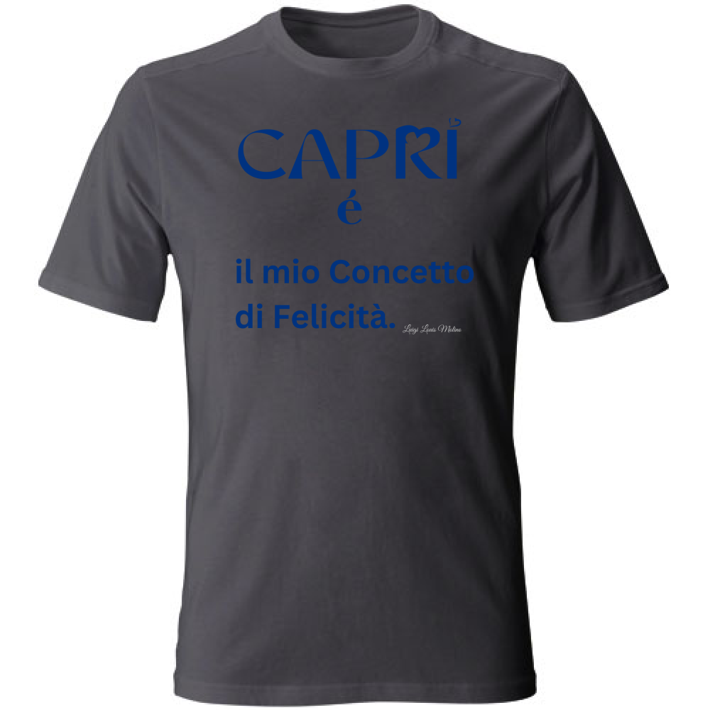 T-Shirt Unisex Large Capri é il mio concetto di Felicità scritta Blue