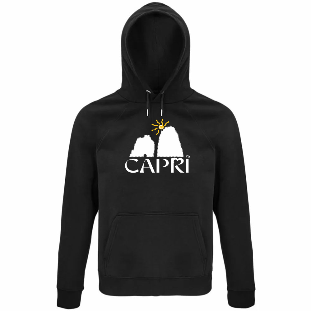 Felpa Organica Unisex Cappuccio CAPRI HAPPY FARAGLIONI WHITE