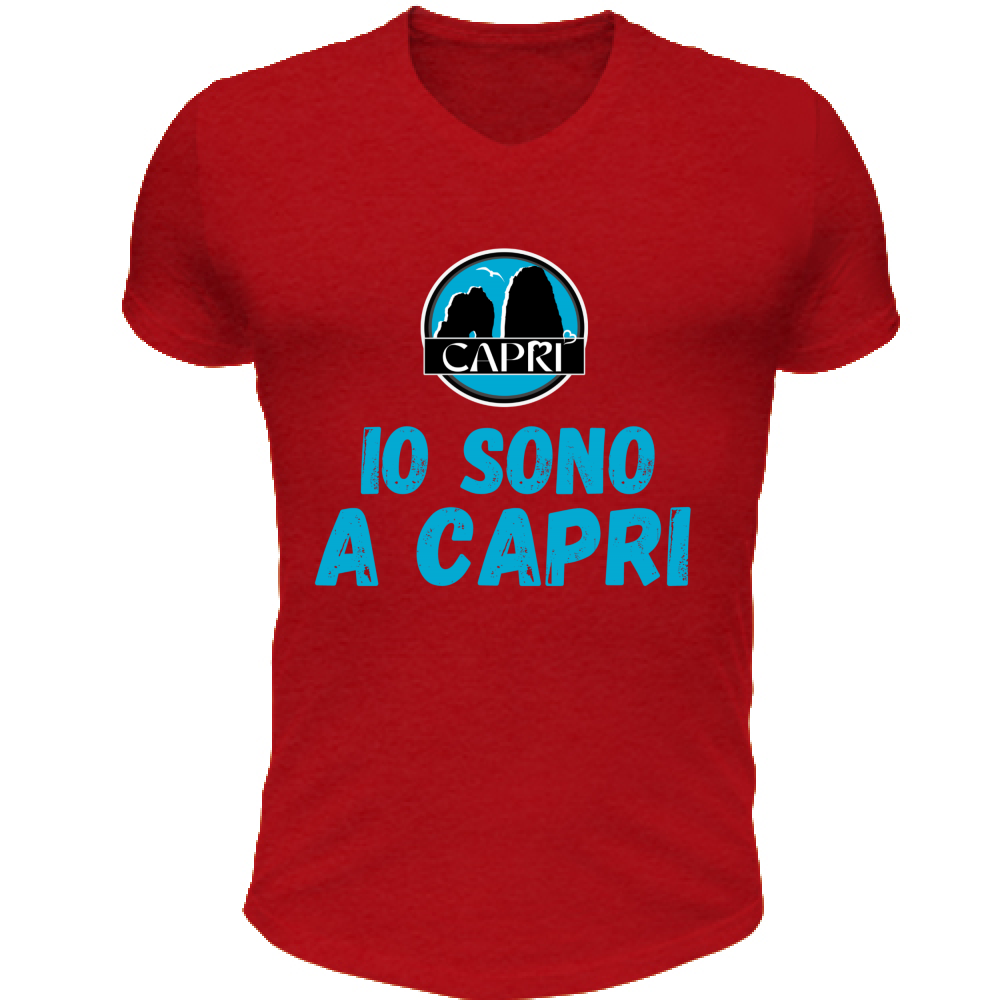 T-Shirt Unisex Scollo V IO SONO A CAPRI SCRITTA AZZURRA
