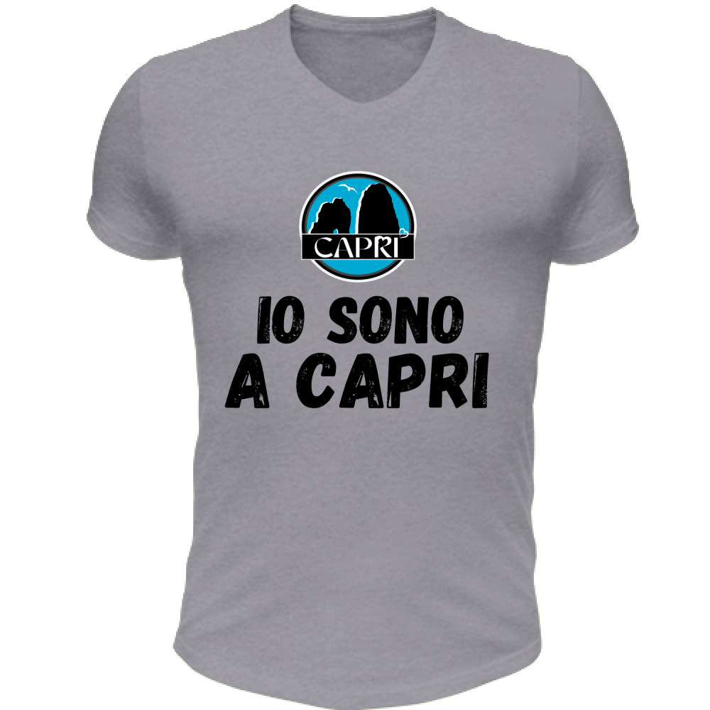 T-Shirt Unisex Scollo V IO SONO A CAPRI SCRITTA NERA