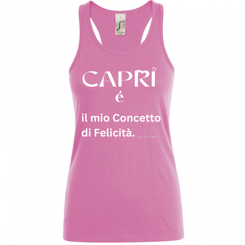 Canotta Donna Capri é il mio concetto di Felicità scritta Bian