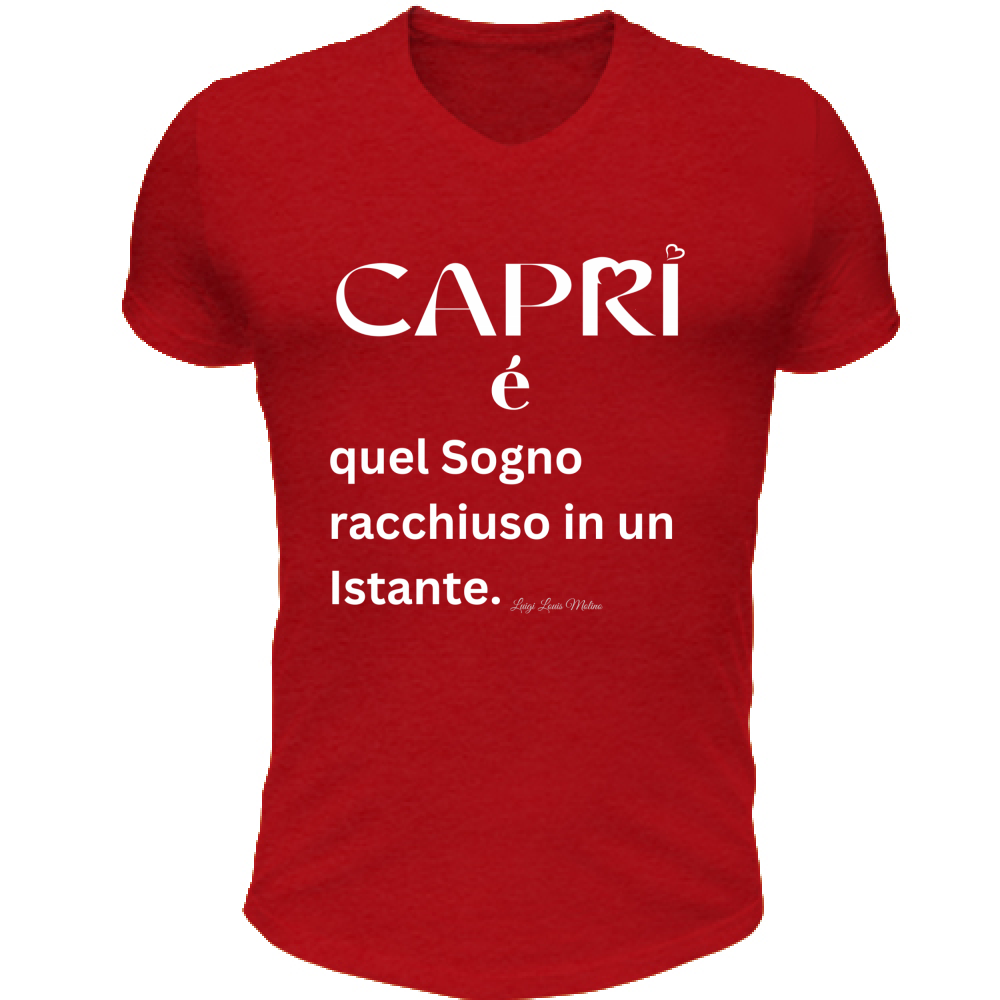 T-Shirt Unisex Scollo V Capri Sogno racchiuso in un istante scritta bianca