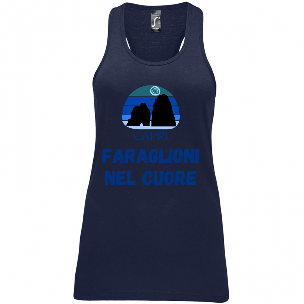 Canotta Donna FARAGLIONI DI CAPRI NEL CUORE SCRITTA BLUE