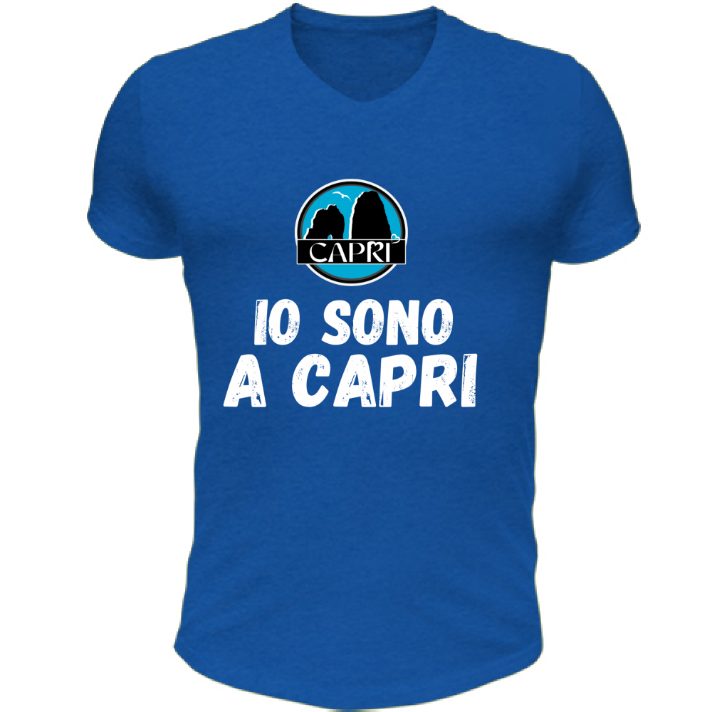 Unisex V-Neck T-Shirt I AM IN CAPRI WHITE WRITING