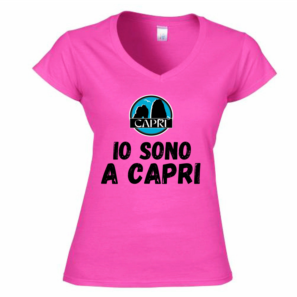 T-Shirt Donna Scollo V IO SONO A CAPRI SCRITTA NERA