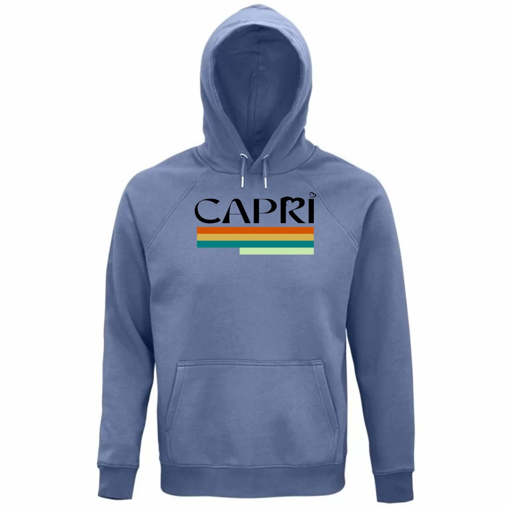Felpa Organica Unisex Cappuccio CAPRI TECNICOLOR SCRITTA NERA