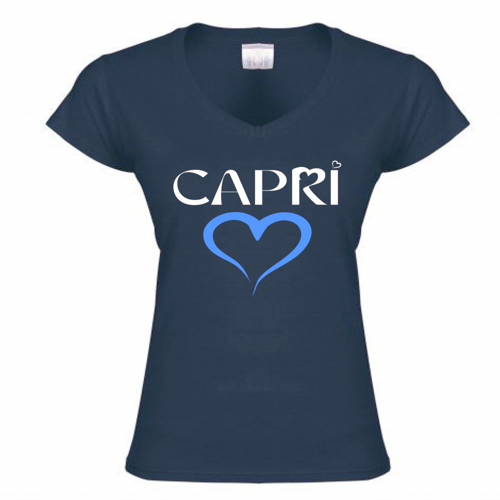 T-Shirt Donna Scollo V CAPRI CUORE AZZURRO