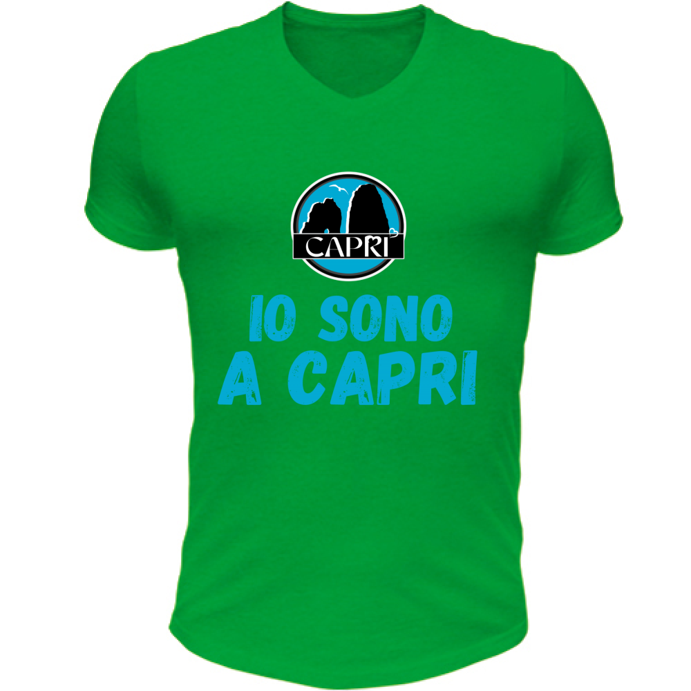 T-Shirt Unisex Scollo V IO SONO A CAPRI SCRITTA AZZURRA
