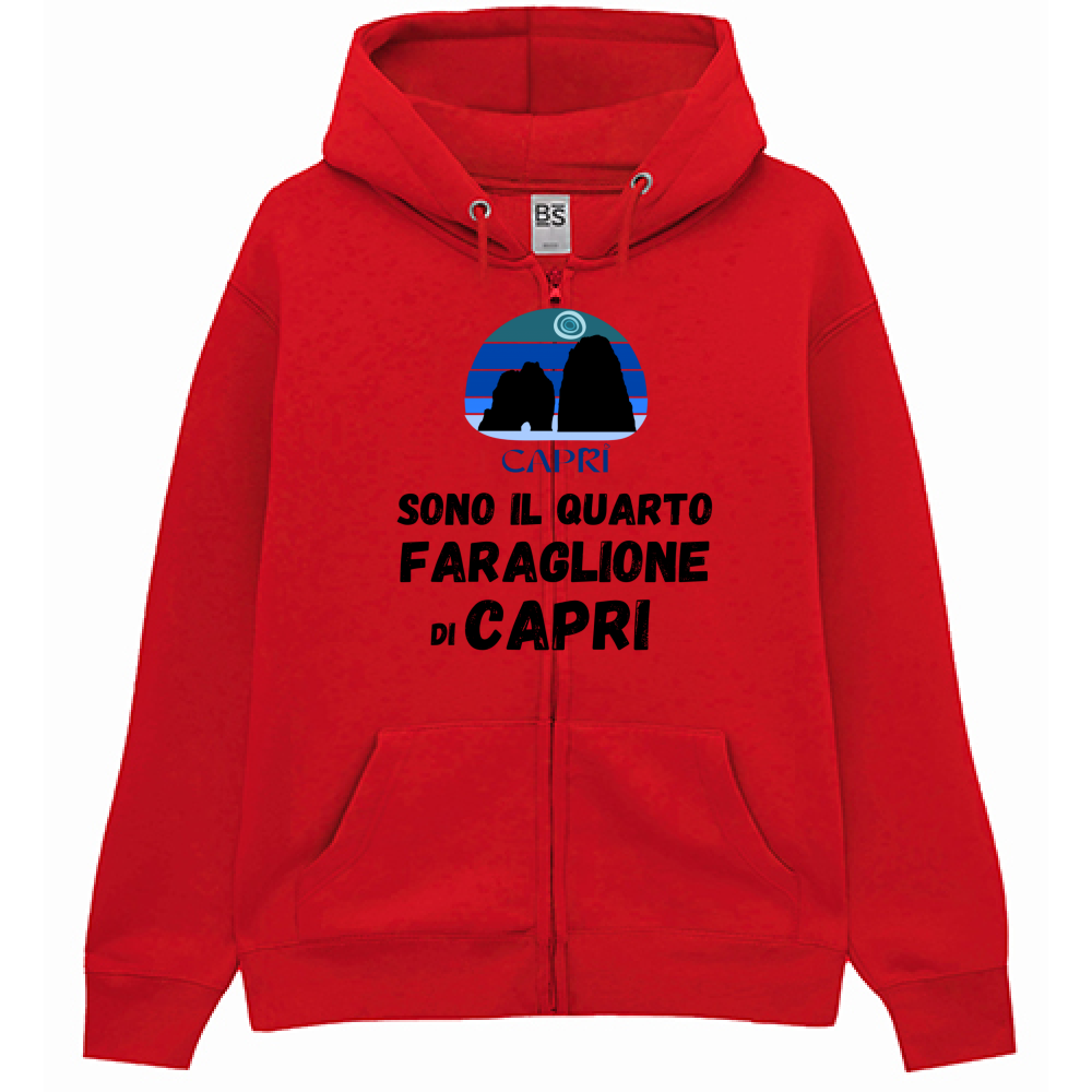 Felpa Premium Cappuccio Zip SONO IL QUARTO FARAGLIONE DI CAPRI SCRITTA NERA