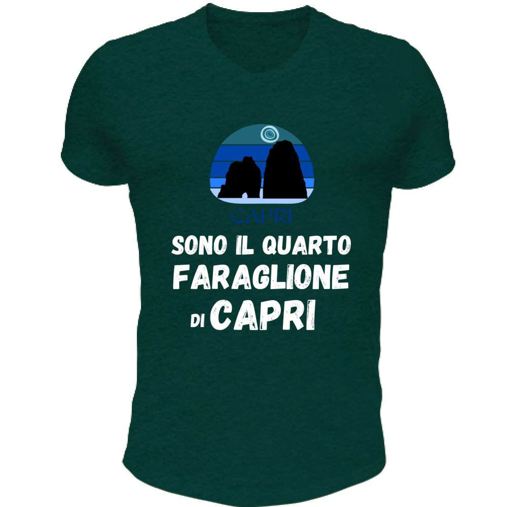T-Shirt Unisex Scollo V SONO IL QUARTO FARAGLIONE DI CAPRI SCRITTA BIANCA
