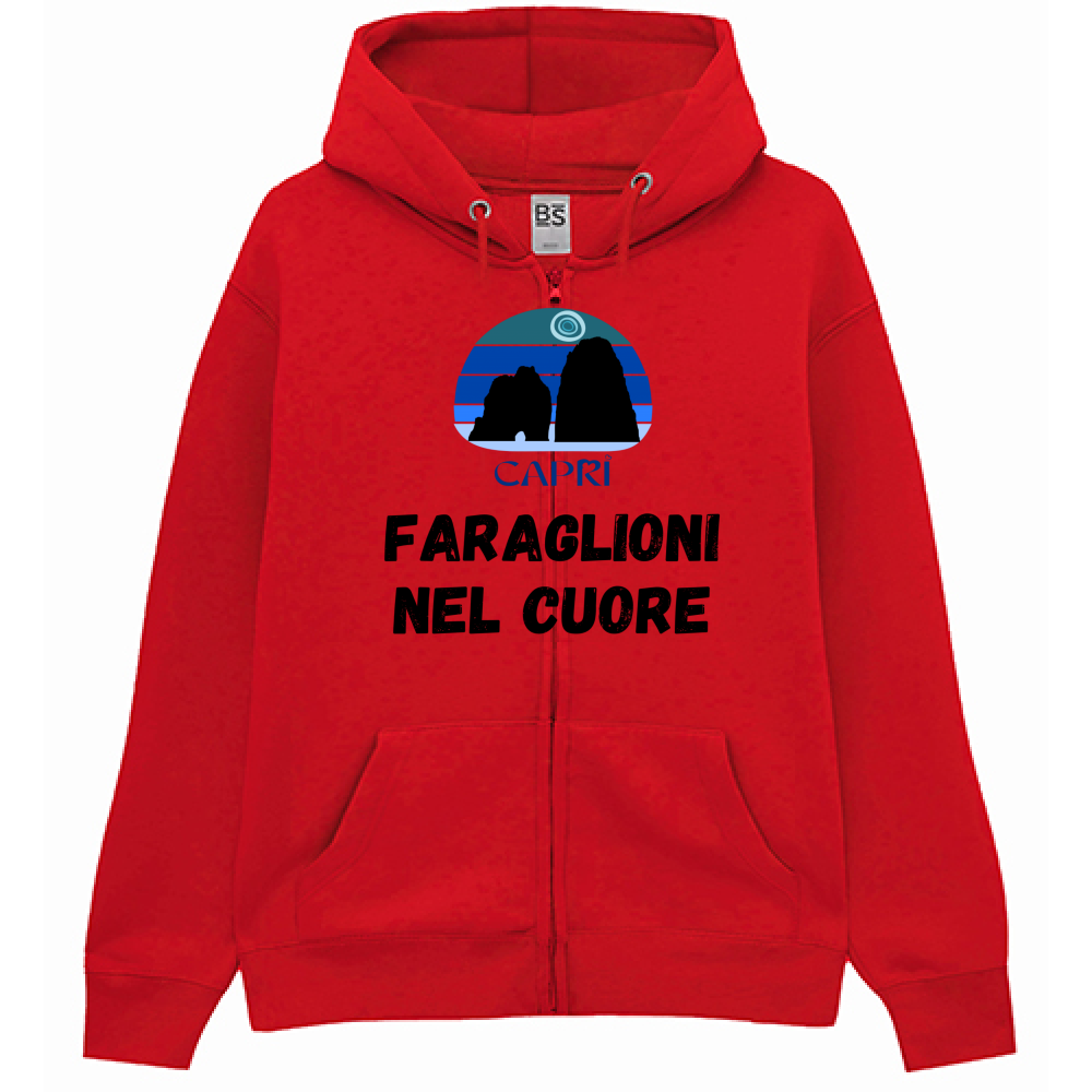 Felpa Premium Cappuccio Zip FARAGLIONI DI CAPRI NEL CUORE SCRITTA NERA
