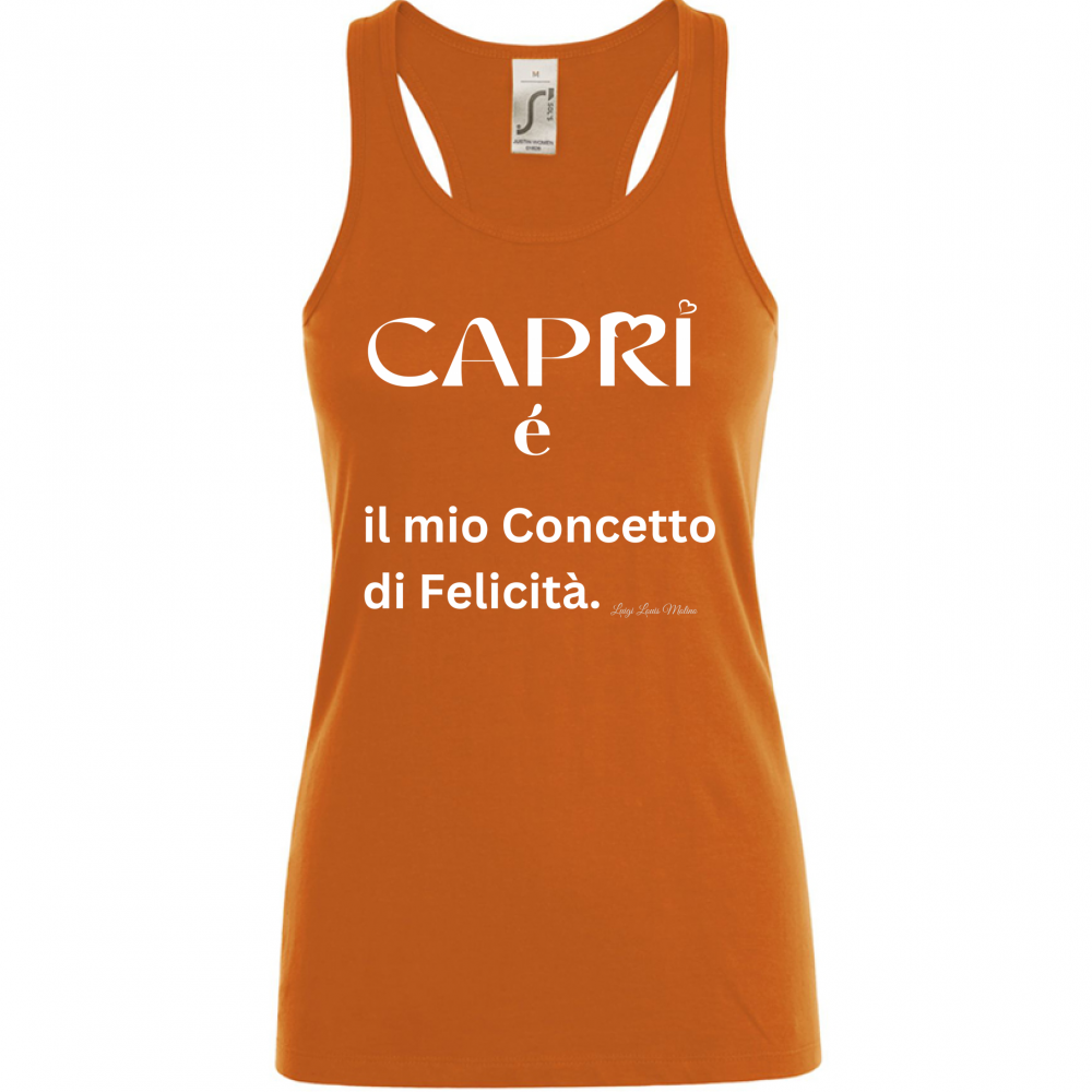 Canotta Donna Capri é il mio concetto di Felicità scritta Bian