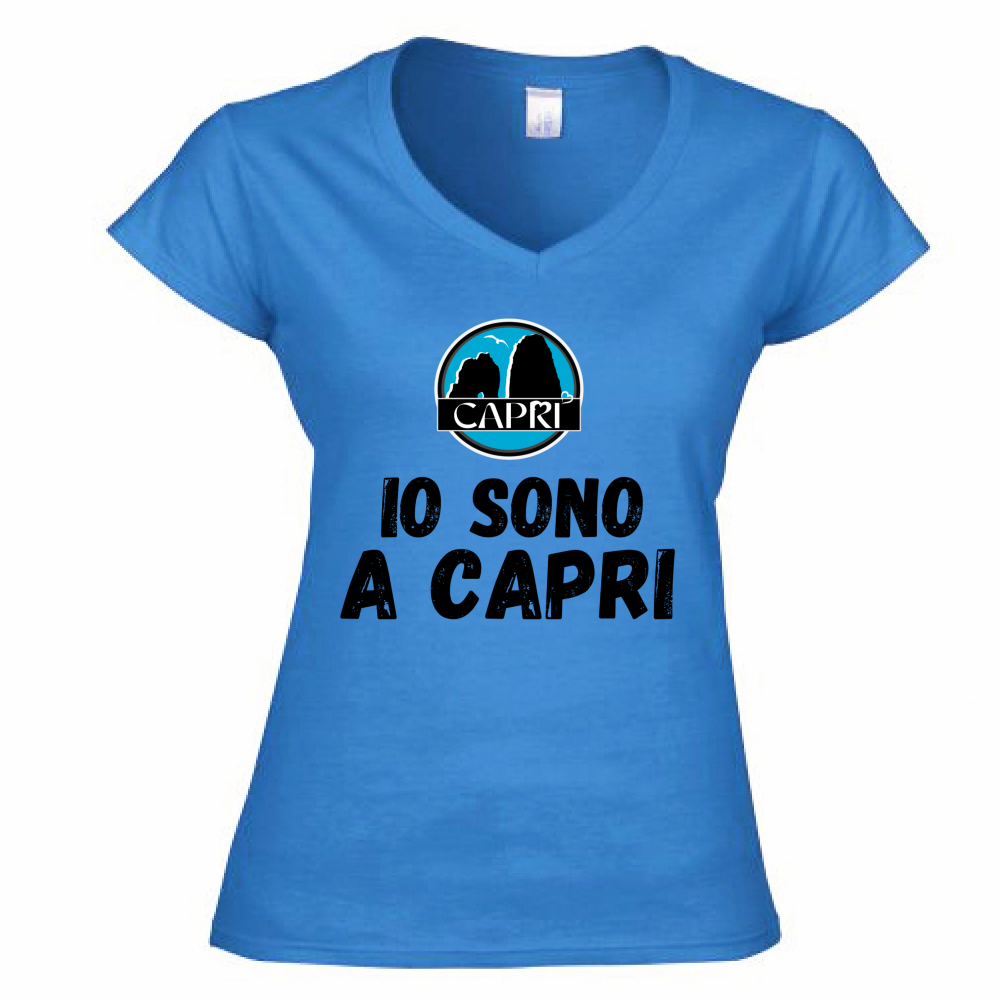 T-Shirt Donna Scollo V IO SONO A CAPRI SCRITTA NERA