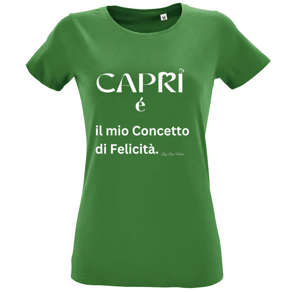 T-Shirt Women Fit Capri é il mio concetto di Felicità scritta Bian