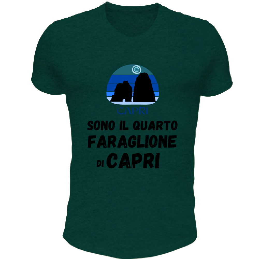 T-Shirt Unisex Scollo V SONO IL QUARTO FARAGLIONE DI CAPRI SCRITTA NERA