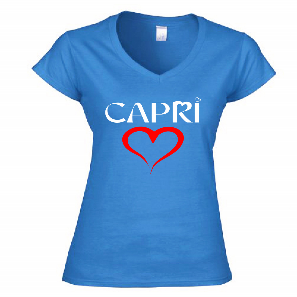 Women's T-Shirt V-Neck HEART CAPRI RED