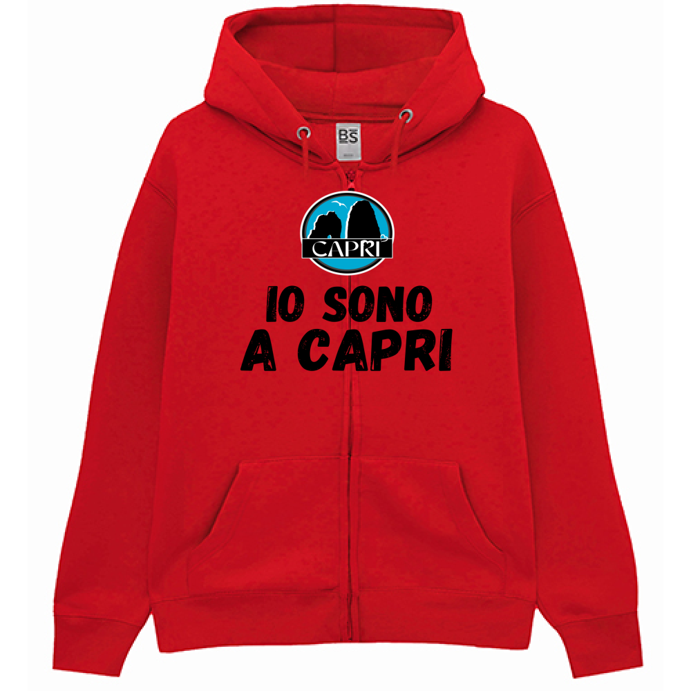 Felpa Premium Cappuccio Zip IO SONO A CAPRI SCRITTA NERA