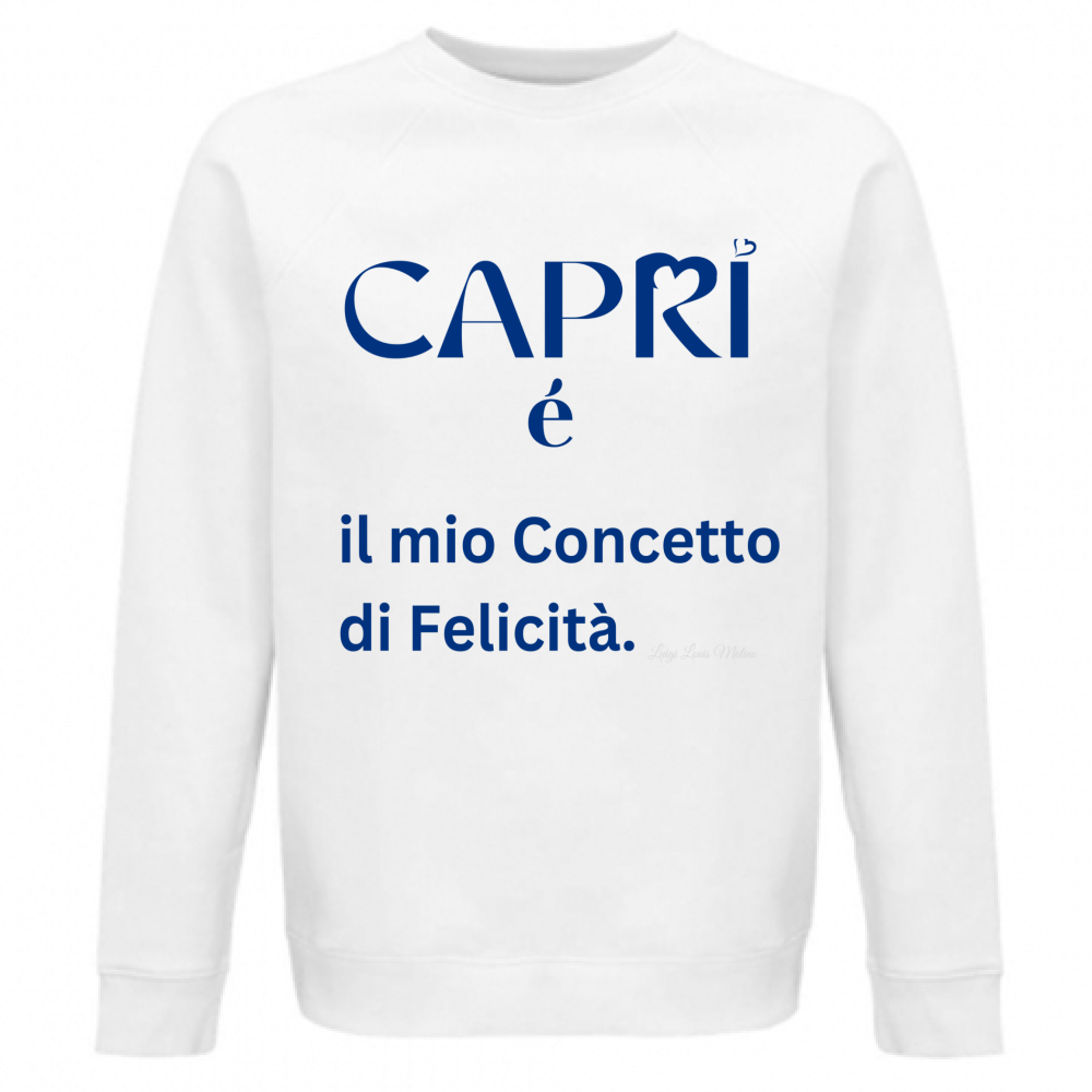Felpa Unisex Organica Capri é il mio concetto di Felicità scritta Blue