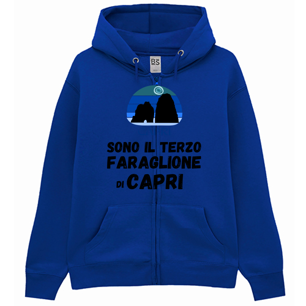 Felpa Premium Cappuccio Zip SONO IL TERZO FARAGLIONE DI CAPRI SCRITTA NERA