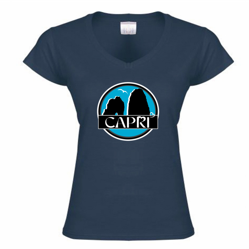 Women's T-Shirt V-Neck CAPRI MAGIC CIRCLE WITH FARAGLIONI